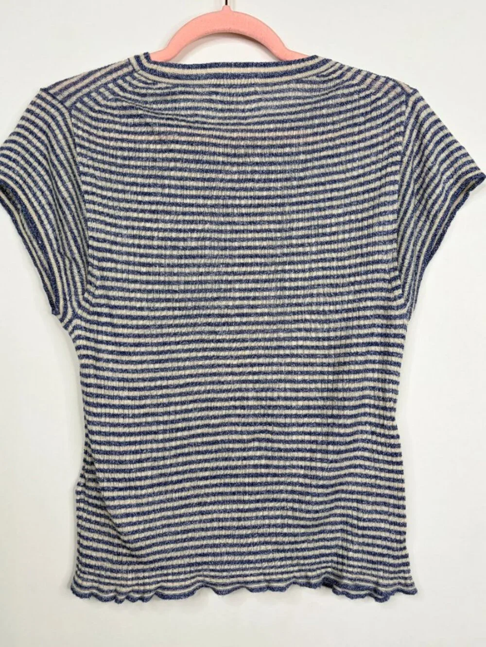J. Crew Striped Cap Sleeve Tee Blue White XL #A3083